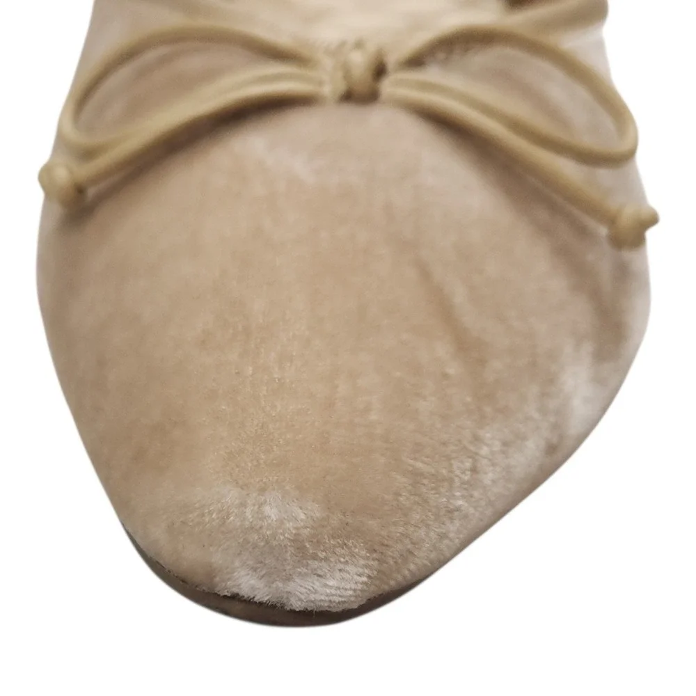 Birdies The Goldfinch Flats 8.5 Tan Champagne Velvet Pointed Toe Bow Balletcore